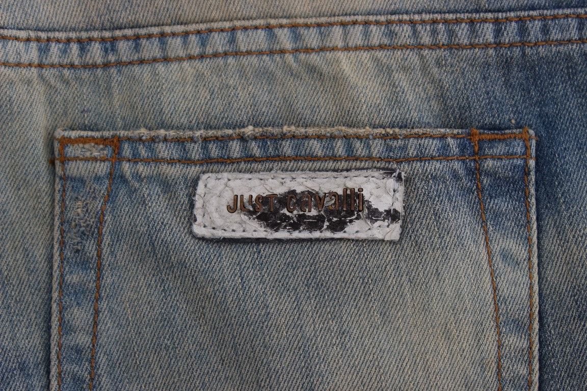 Cavalli Blaue Baumwollwaschung Slim Fit Bootcut Jeans