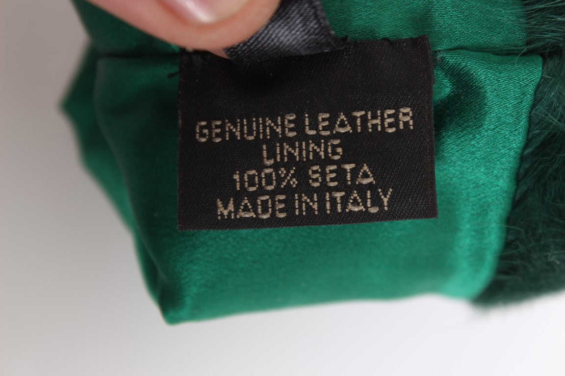 Dolce & Gabbana Grünes Leder Xiangao Pelz Ellenbogenhandschuhe