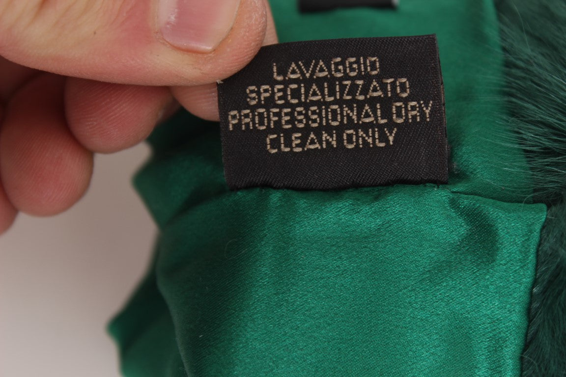 Dolce & Gabbana Grünes Leder Xiangao Pelz Ellenbogenhandschuhe