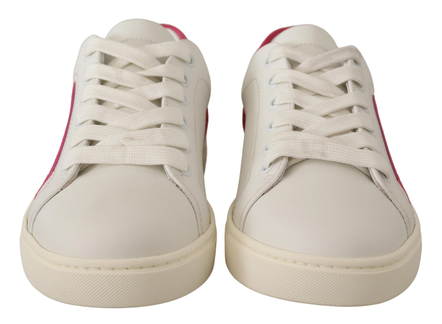 Dolce & Gabbana Weiß Rosa Leder Low Top Sneakers Damen Schuhe