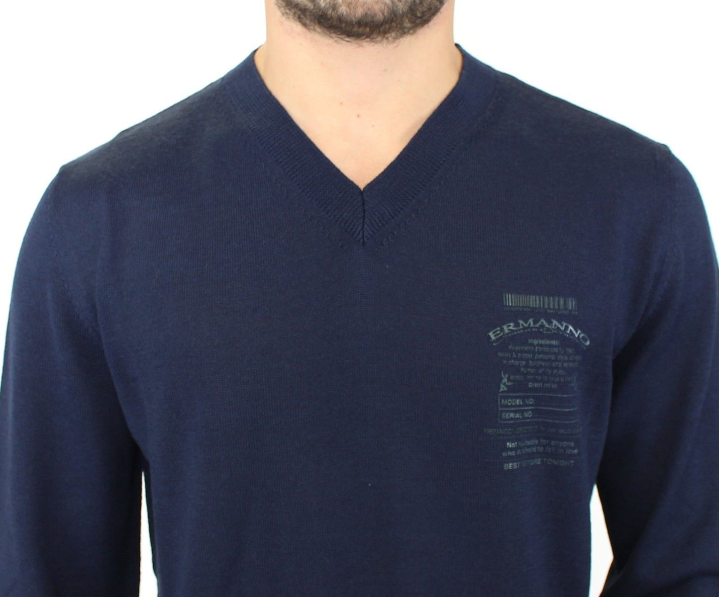 Ermanno Scervino Blauer Pullover mit V-Ausschnitt aus einer Wollmischung