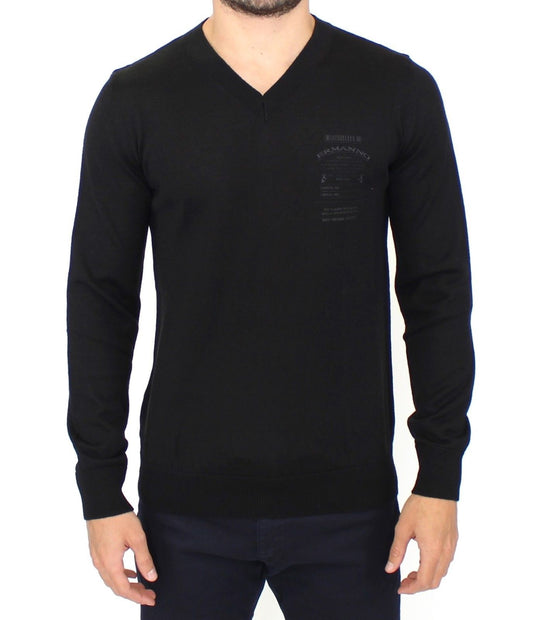 Ermanno Scervino Schwarzer Pullover mit V-Ausschnitt aus einer Wollmischung