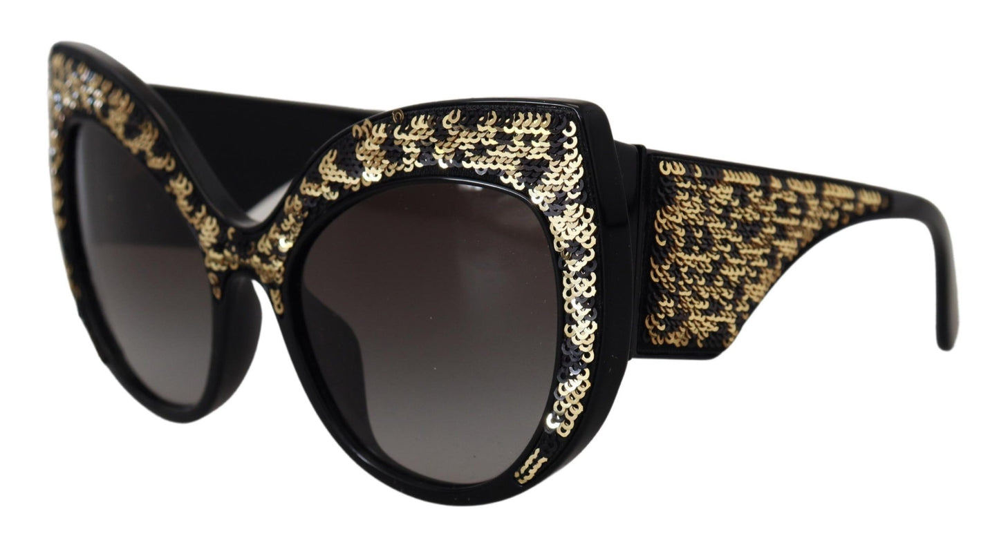 Dolce & Gabbana Schwarz Gold Pailletten Schmetterling Polarisierte Sonnenbrille DG4326