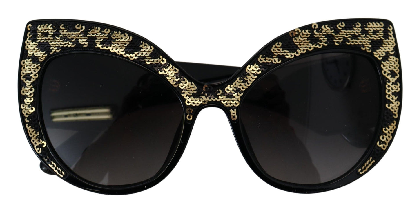 Dolce & Gabbana Schwarz Gold Pailletten Schmetterling Polarisierte Sonnenbrille DG4326