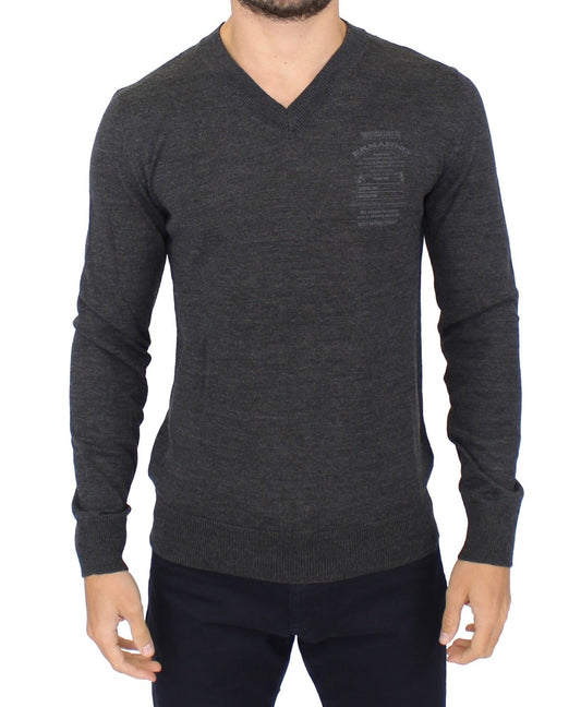 Ermanno Scervino Grauer Pullover mit V-Ausschnitt aus Wollmischung