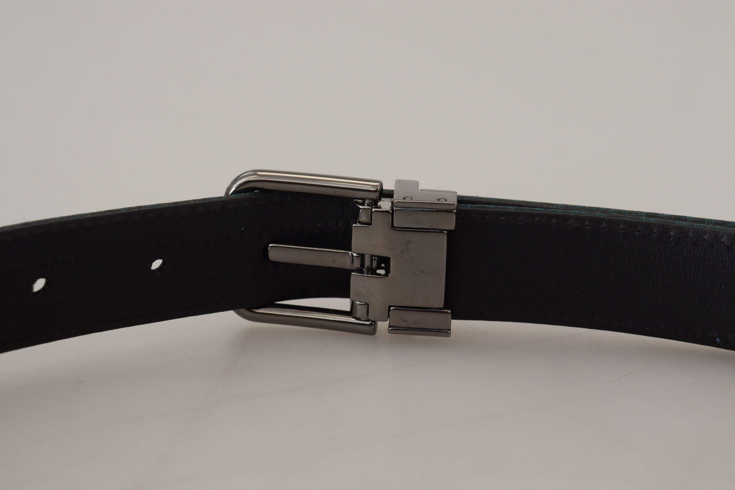 Dolce & Gabbana Blau Jacquard Moire Silber Metall Gürtel Männer