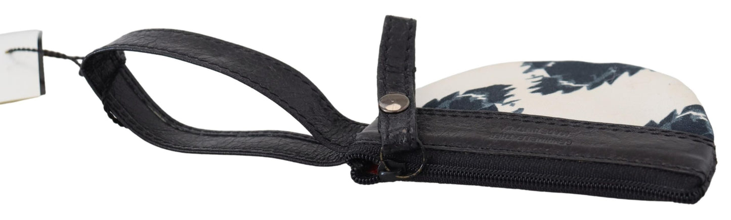 Costume National Weißes Echtleder Münzgeldbörse Riemen Brieftasche