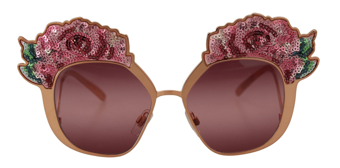 Dolce & Gabbana Rosa Gold Rose Paillettenstickerei DG2202 Sonnenbrille