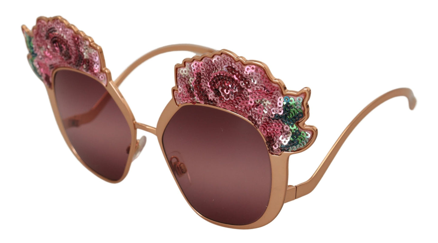 Dolce & Gabbana Rosa Gold Rose Paillettenstickerei DG2202 Sonnenbrille