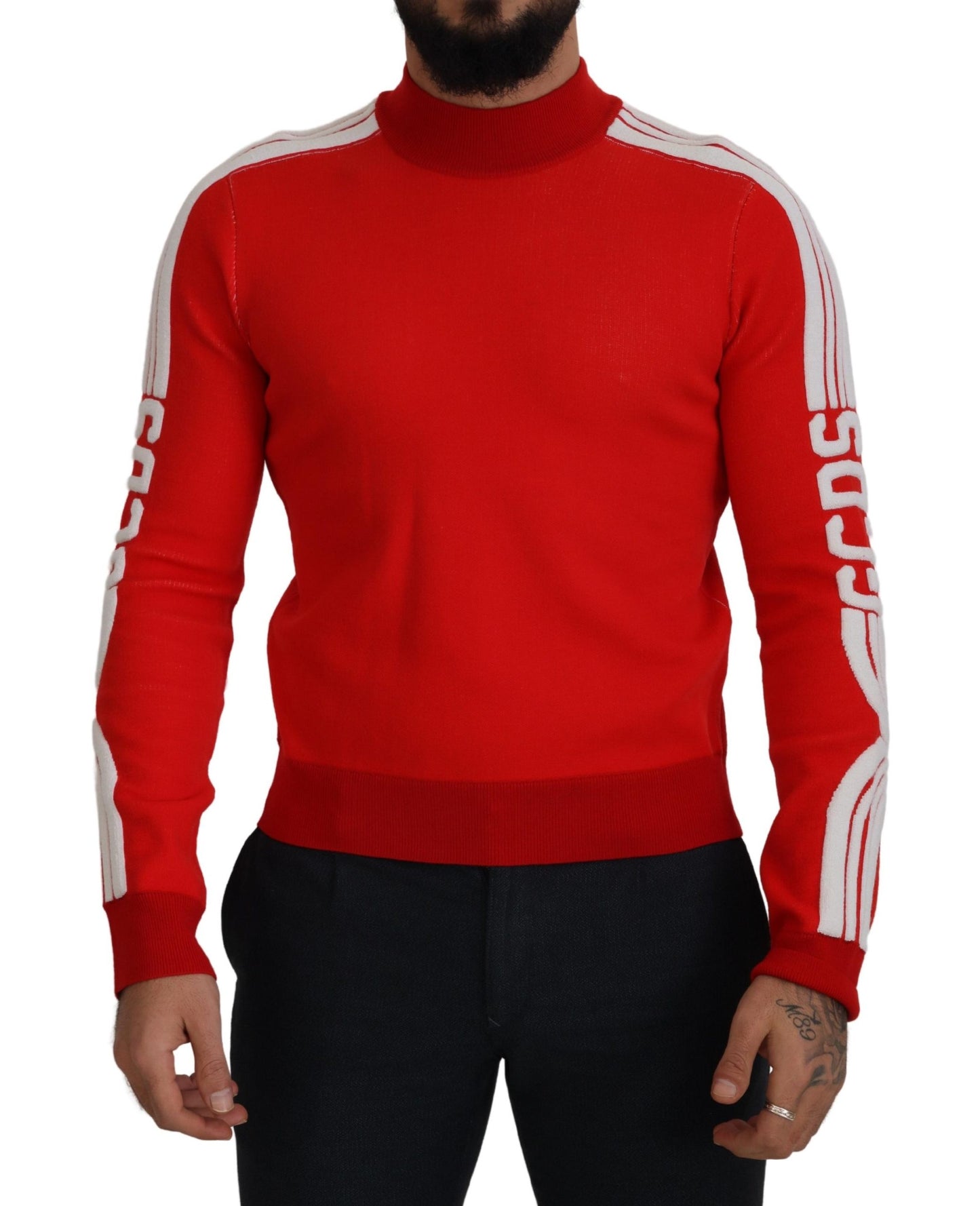 GCDS Roter Wollpullover mit Logo bedruckter Rundhalsausschnitt für Männer Pullover