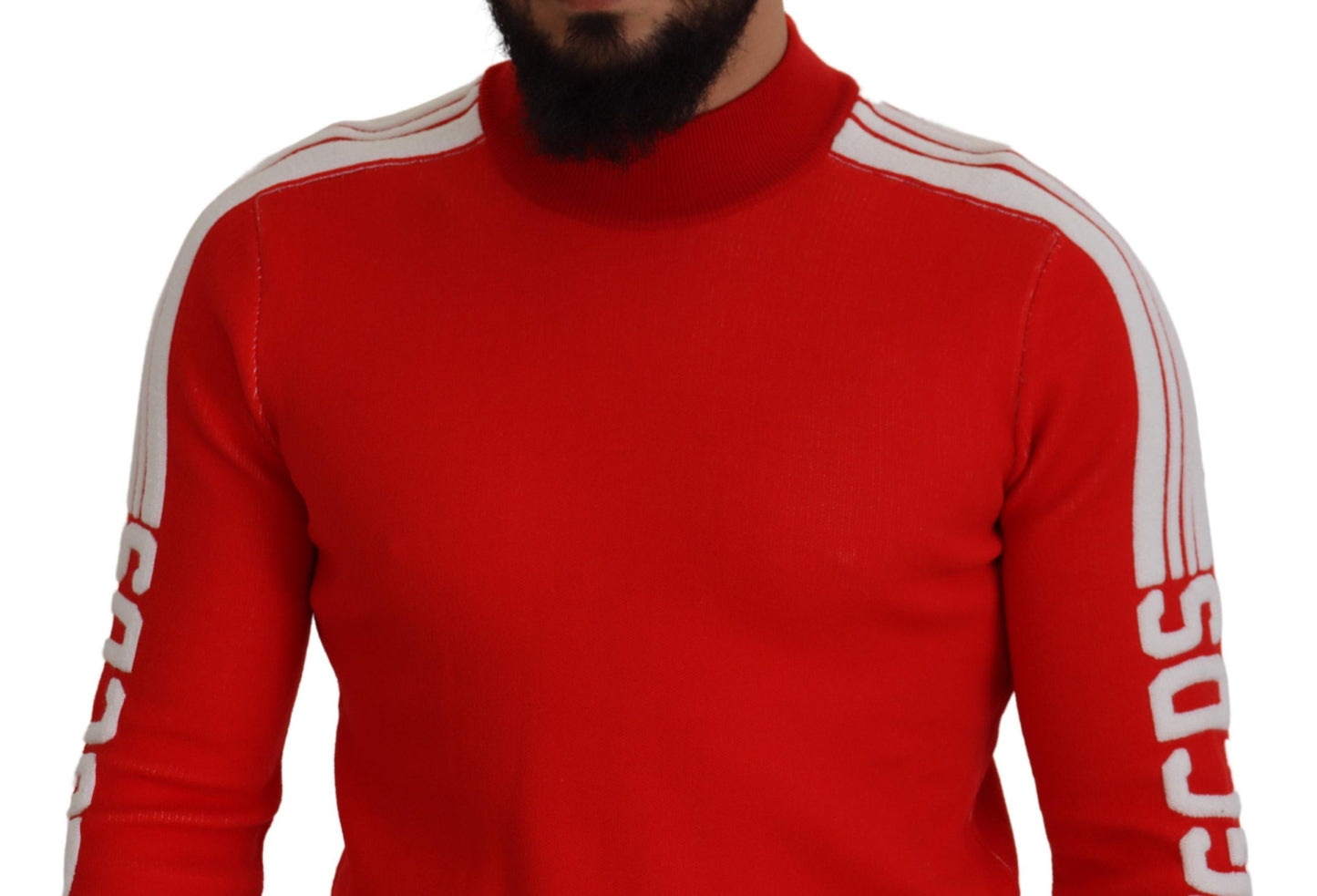 GCDS Roter Wollpullover mit Logo bedruckter Rundhalsausschnitt für Männer Pullover