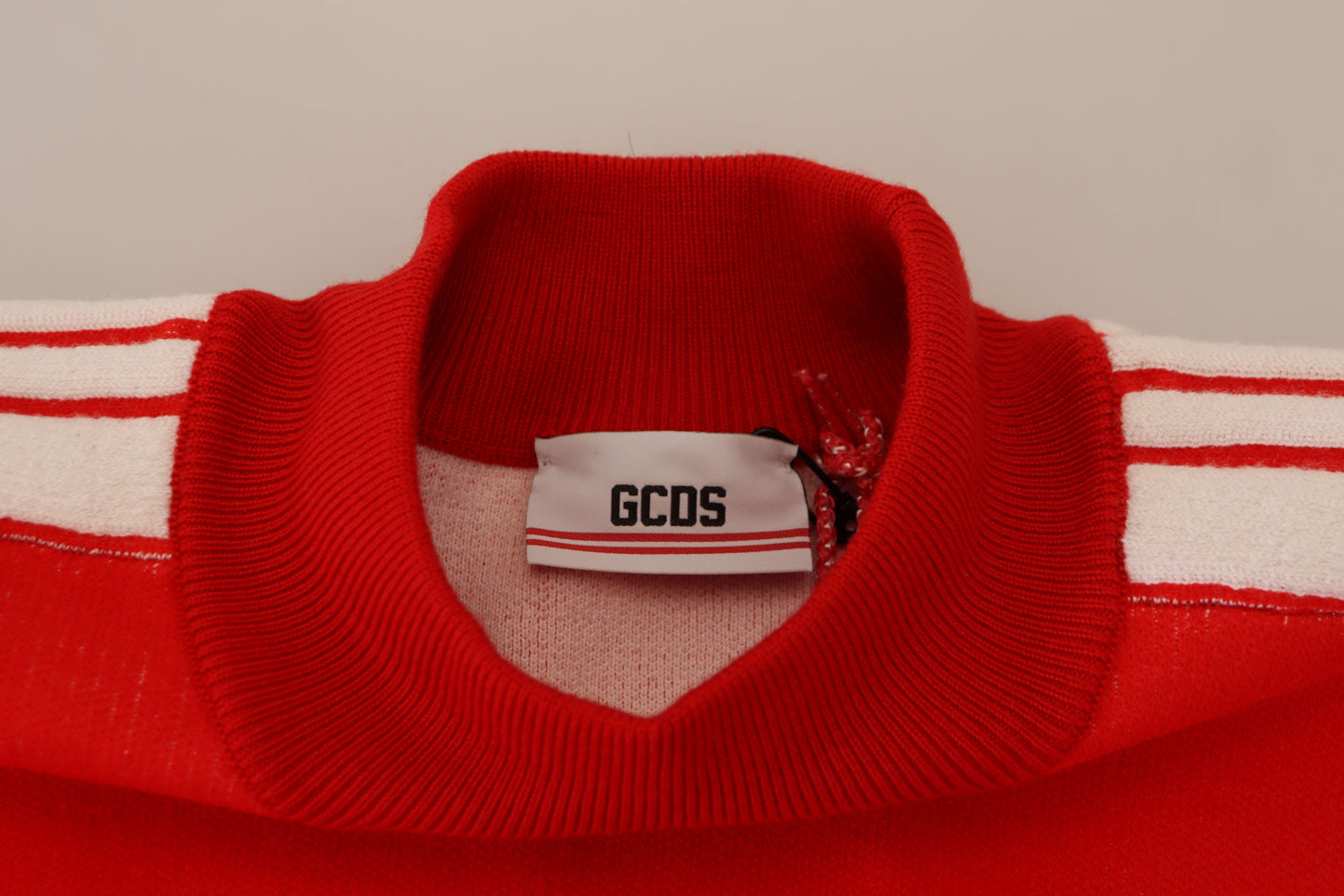 GCDS Roter Wollpullover mit Logo bedruckter Rundhalsausschnitt für Männer Pullover