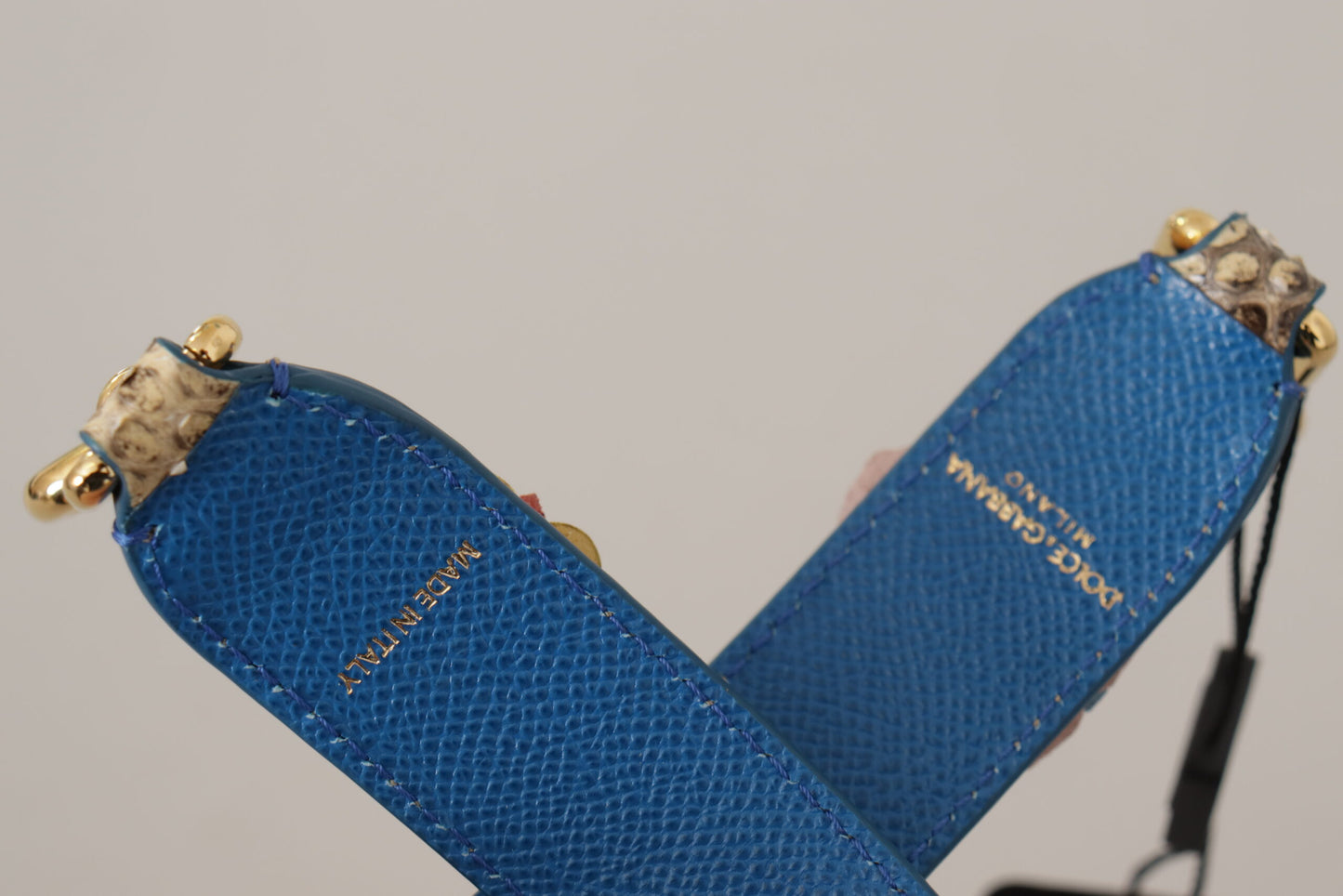 Dolce & Gabbana Beigefarbener Pythonleder-Schulterriemen mit floralen Nieten