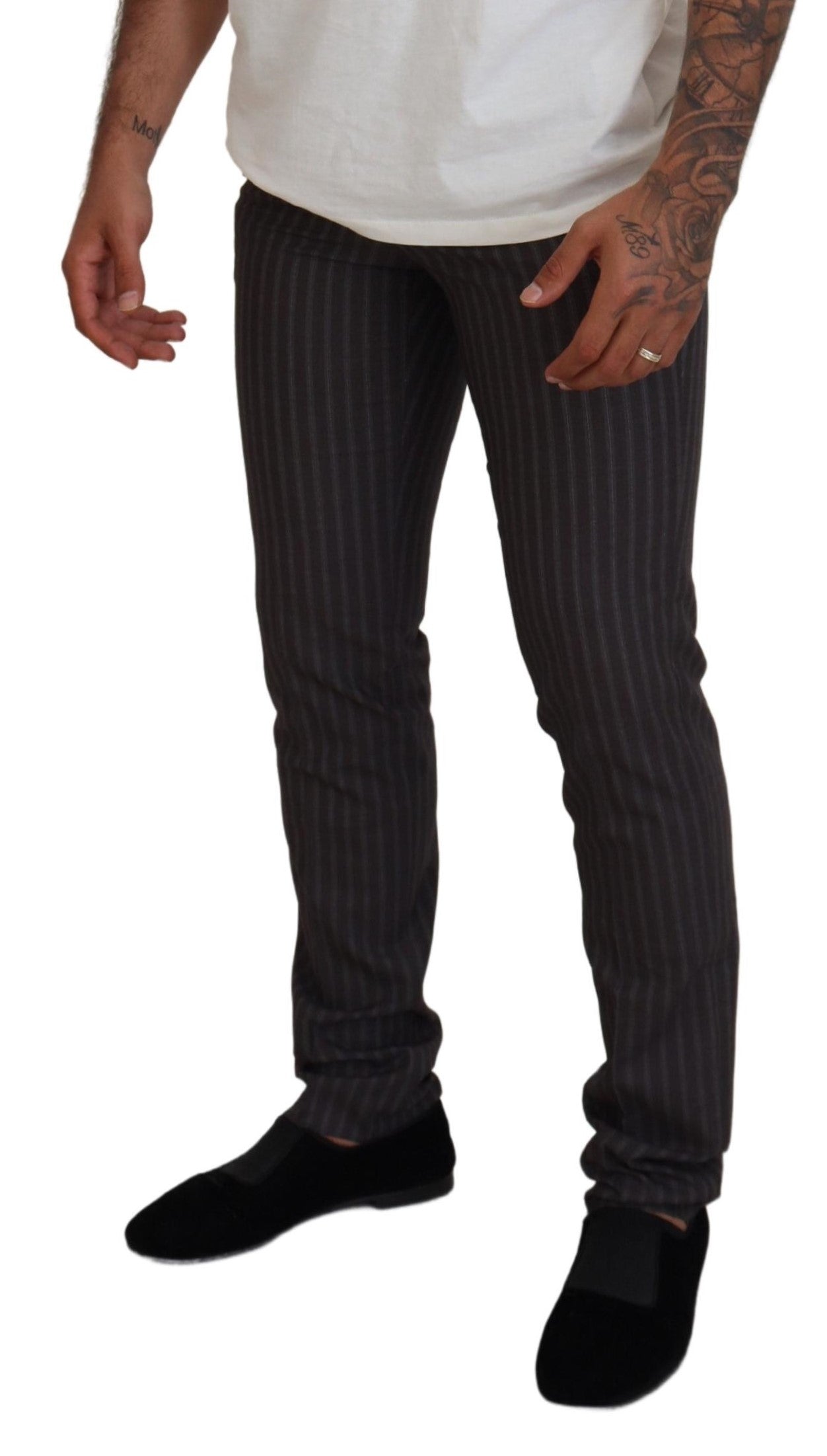 BENCIVENGA Braun gestreift Slim Fit Herrenhosen