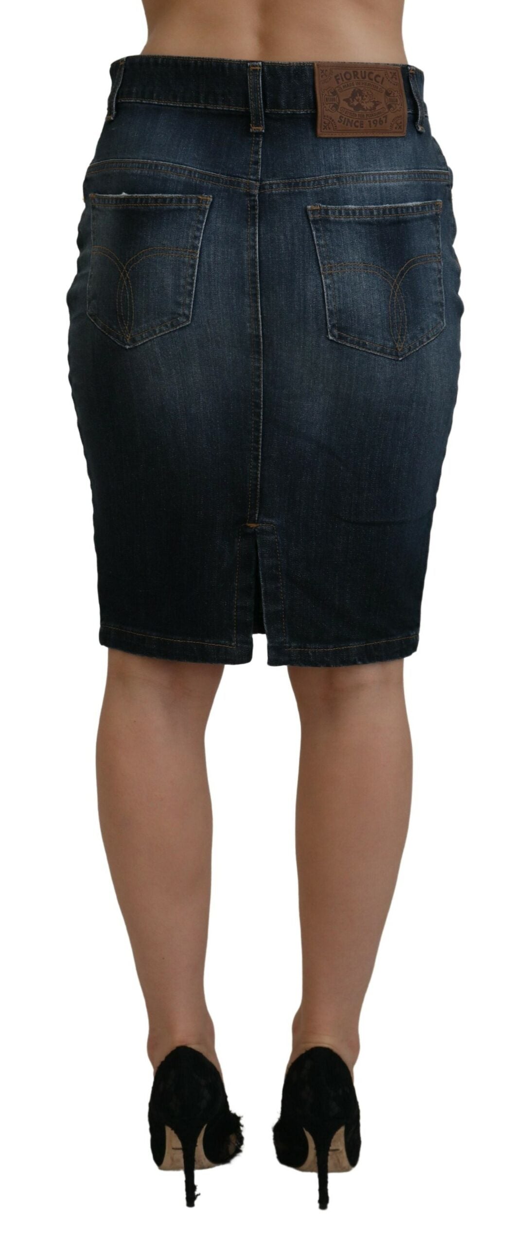 Fiorucci Dunkelblau gewaschener Denimrock mit mittlerer Taille und Bleistiftschnitt