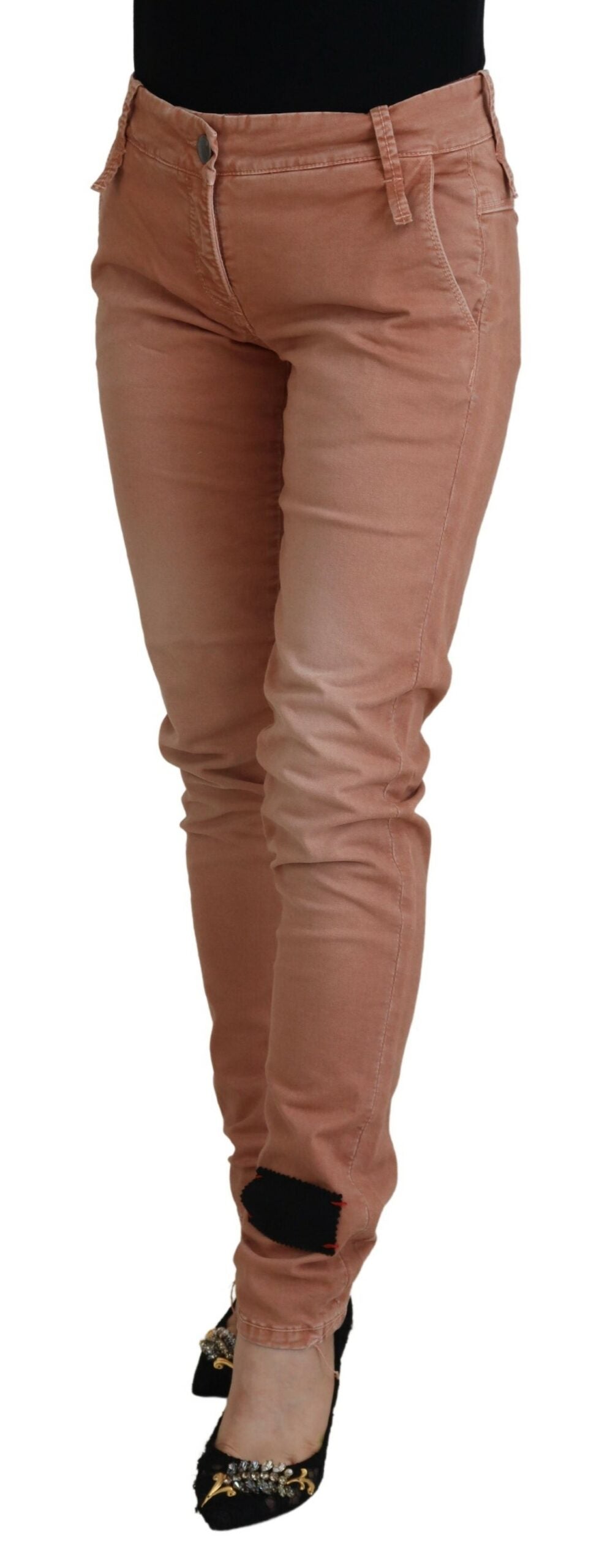 Acht Rosa Mid Waist Slim Fit Damen Freizeithosen
