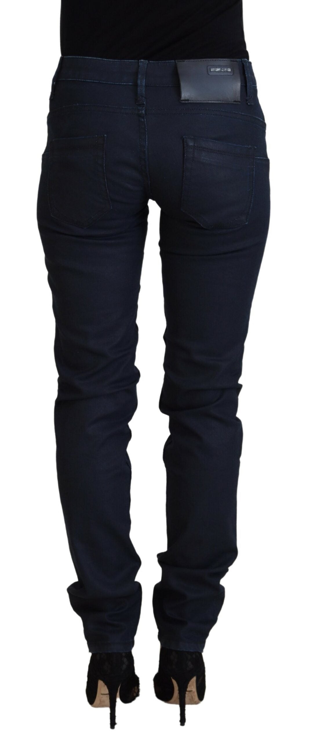 Acht Blaue Baumwolle Niedrige Taille Slim Fit Damen Casual Denim Jeans