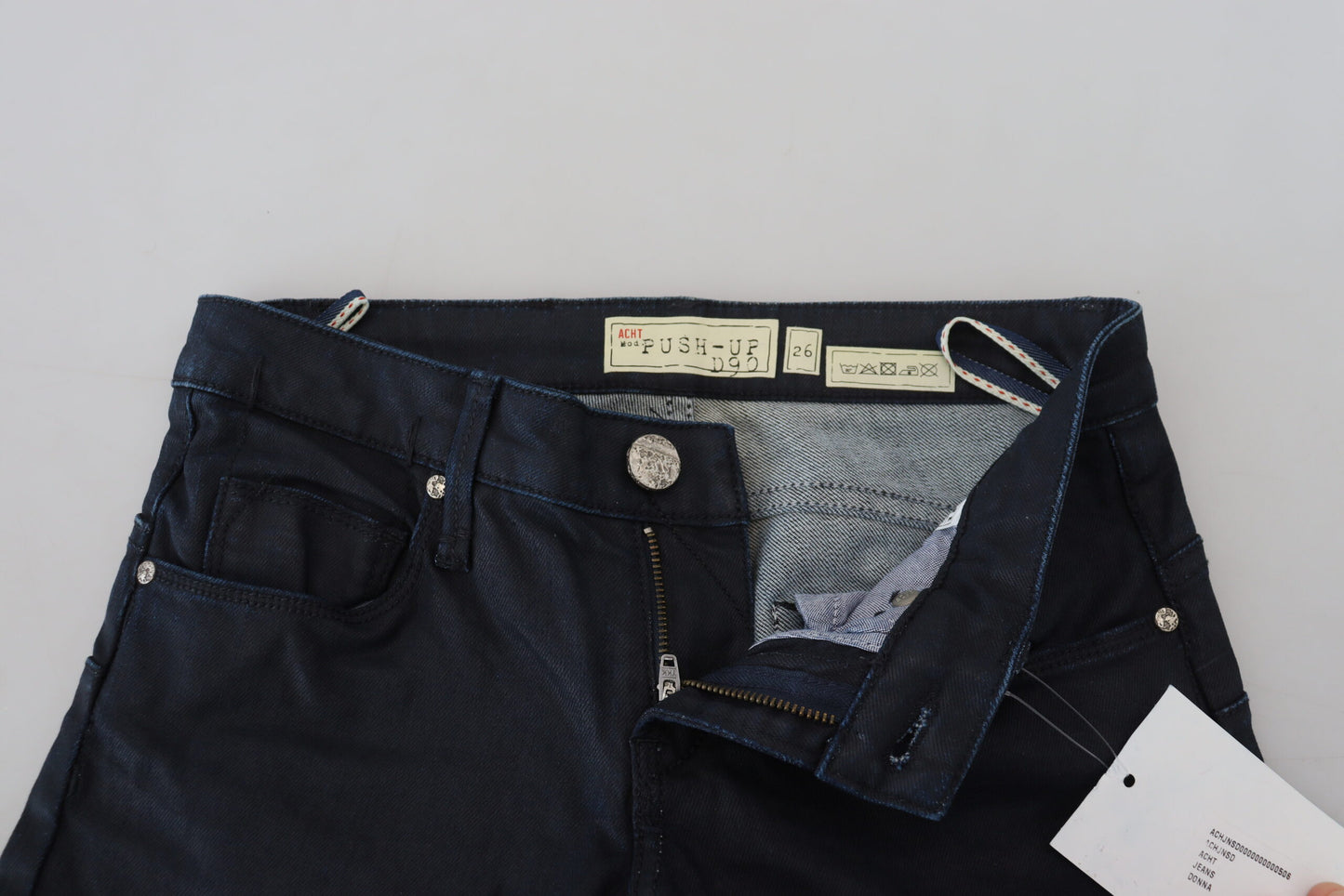 Acht Blaue Baumwolle Niedrige Taille Slim Fit Damen Casual Denim Jeans