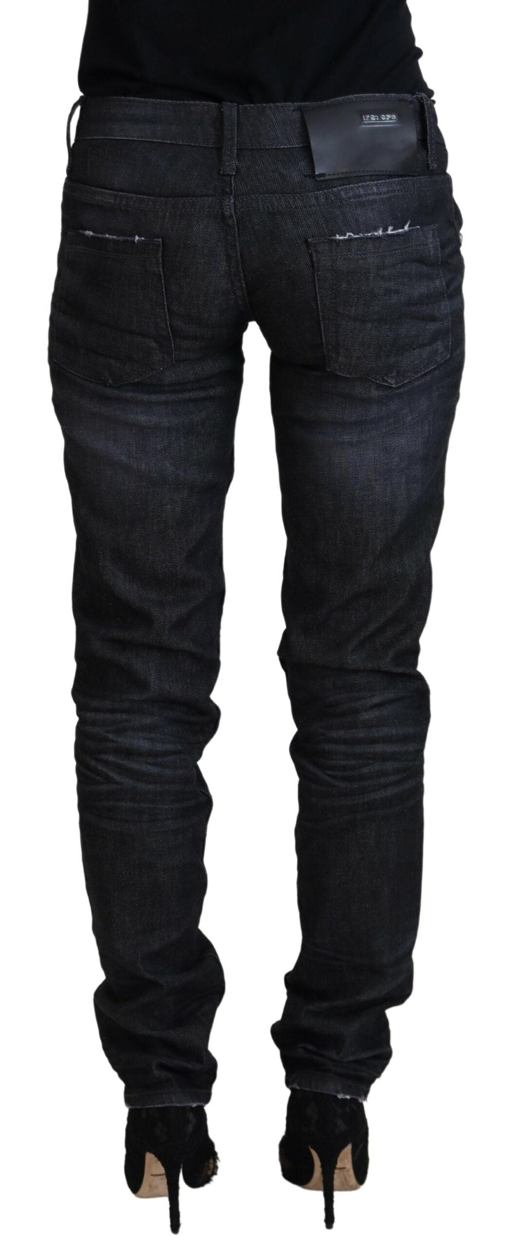 Acht Schwarze Baumwolle mit niedriger Taille Slim Fit Damen Casual Denim Jeans