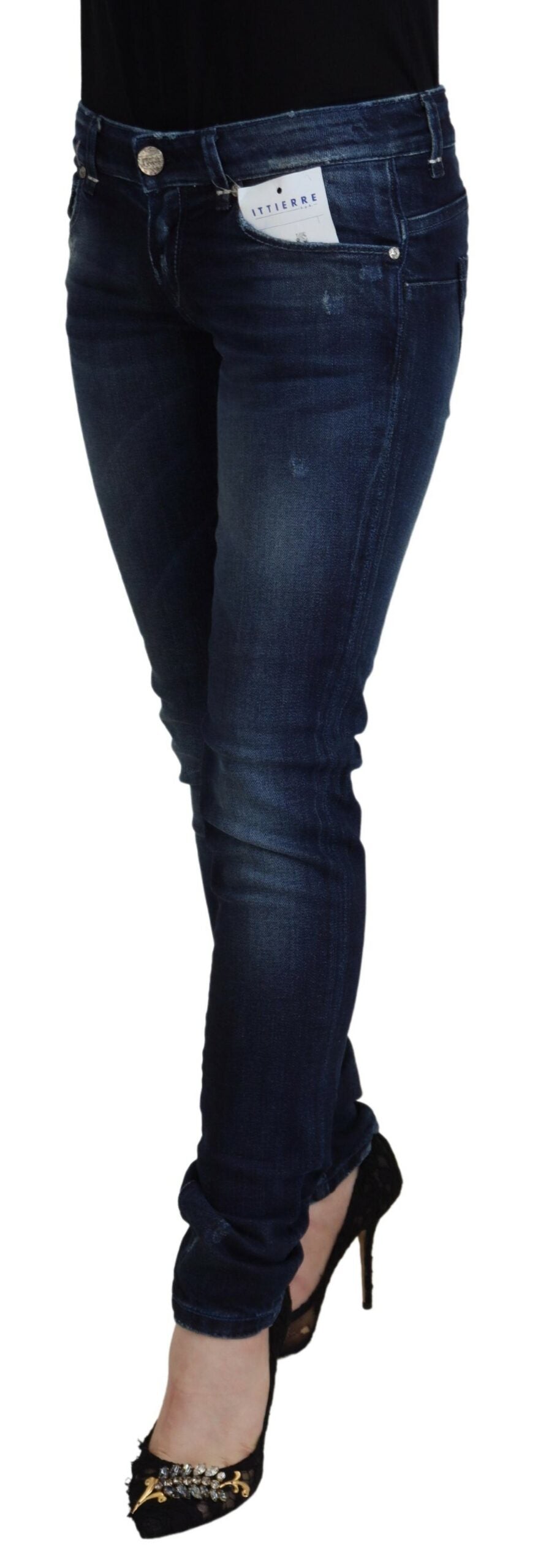 Acht Blaue Baumwolle Niedrige Taille Slim Fit Damen Casual Denim Jeans