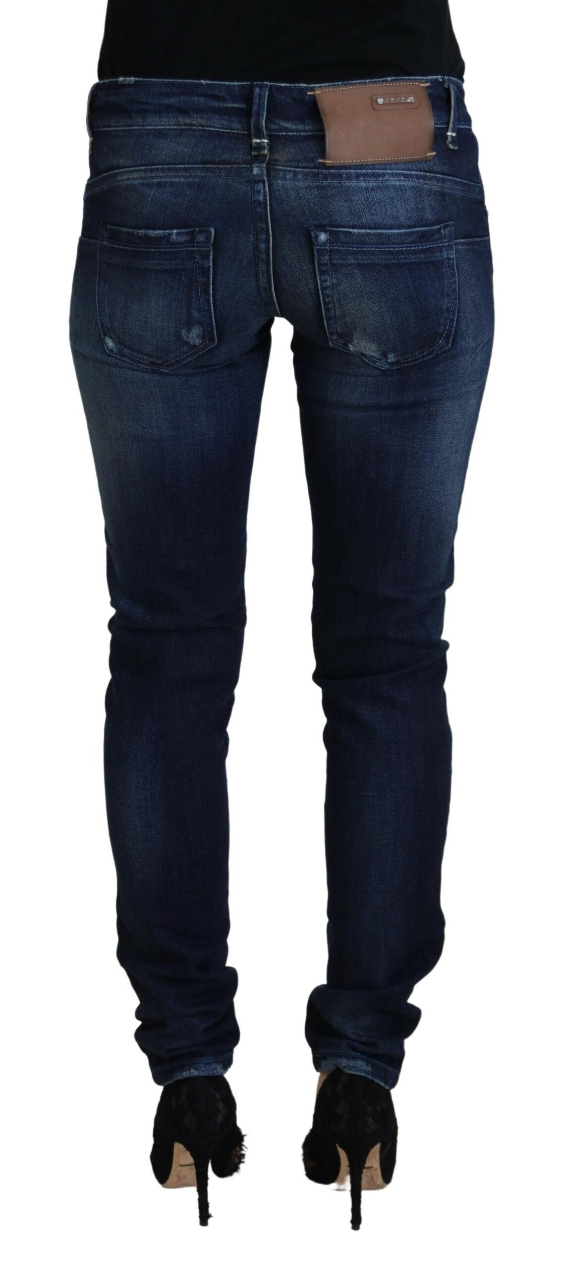 Acht Blaue Baumwolle Niedrige Taille Slim Fit Damen Casual Denim Jeans