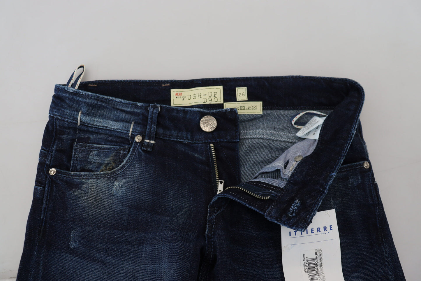 Acht Blaue Baumwolle Niedrige Taille Slim Fit Damen Casual Denim Jeans