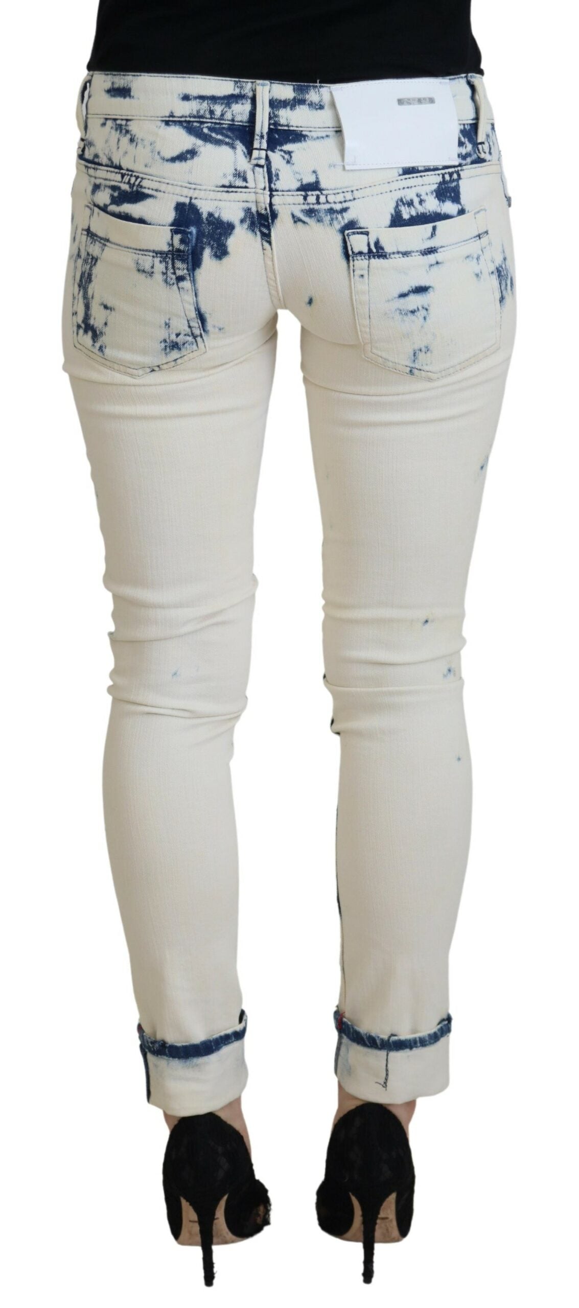 Acht Weiß Blau Baumwolle Skinny Frauen zerfleddert Denim Jeans