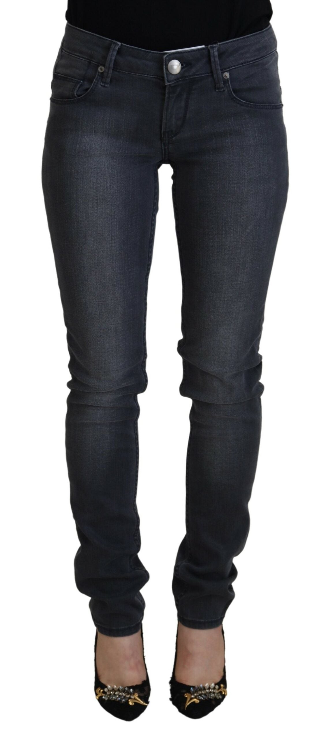 Acht Graue Baumwolle Skinny niedrige Taille Frauen Casual Denim Jeans