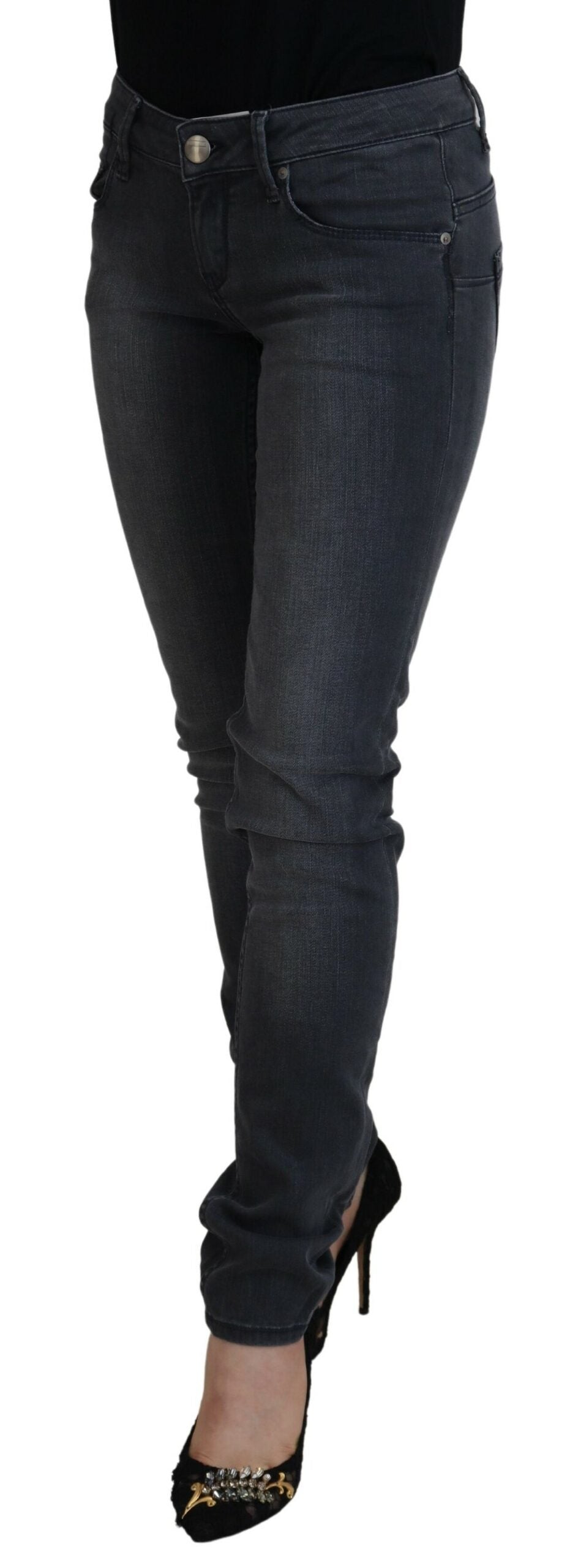 Acht Graue Baumwolle Skinny niedrige Taille Frauen Casual Denim Jeans