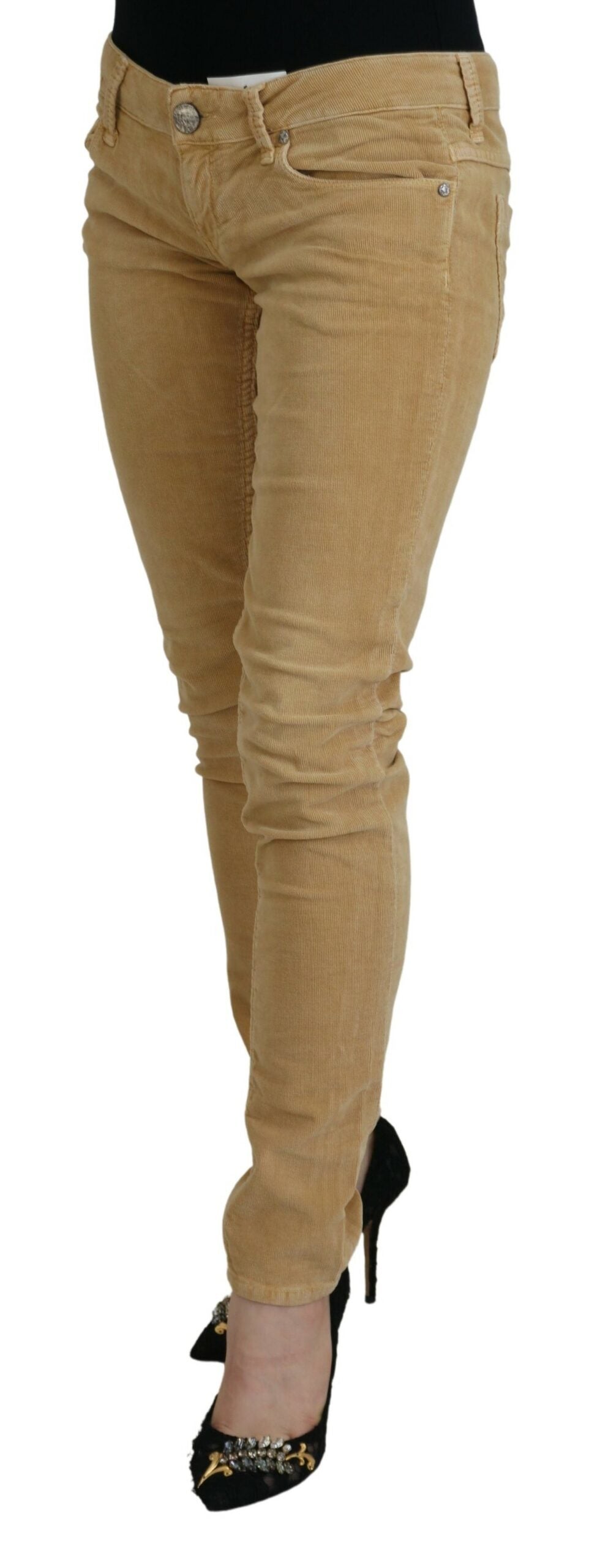 Acht Brauner Baumwollcord mit niedriger Taille für Frauen Casual Jeans