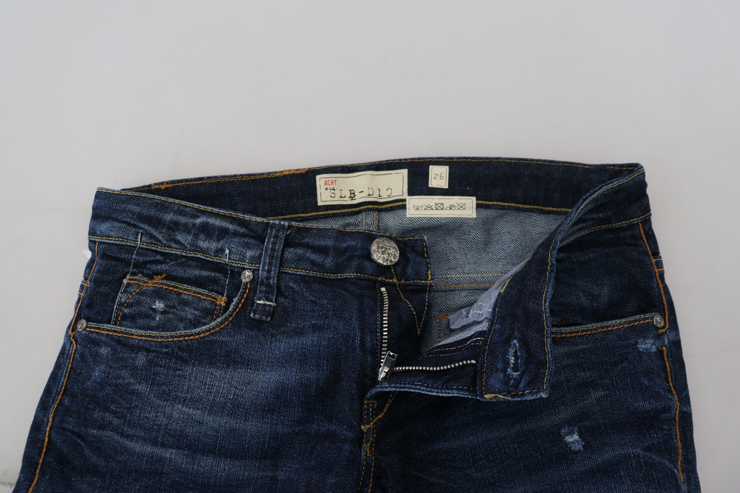Acht Blau gewaschene Baumwolle mit niedriger Taille Damen Casual Jeans