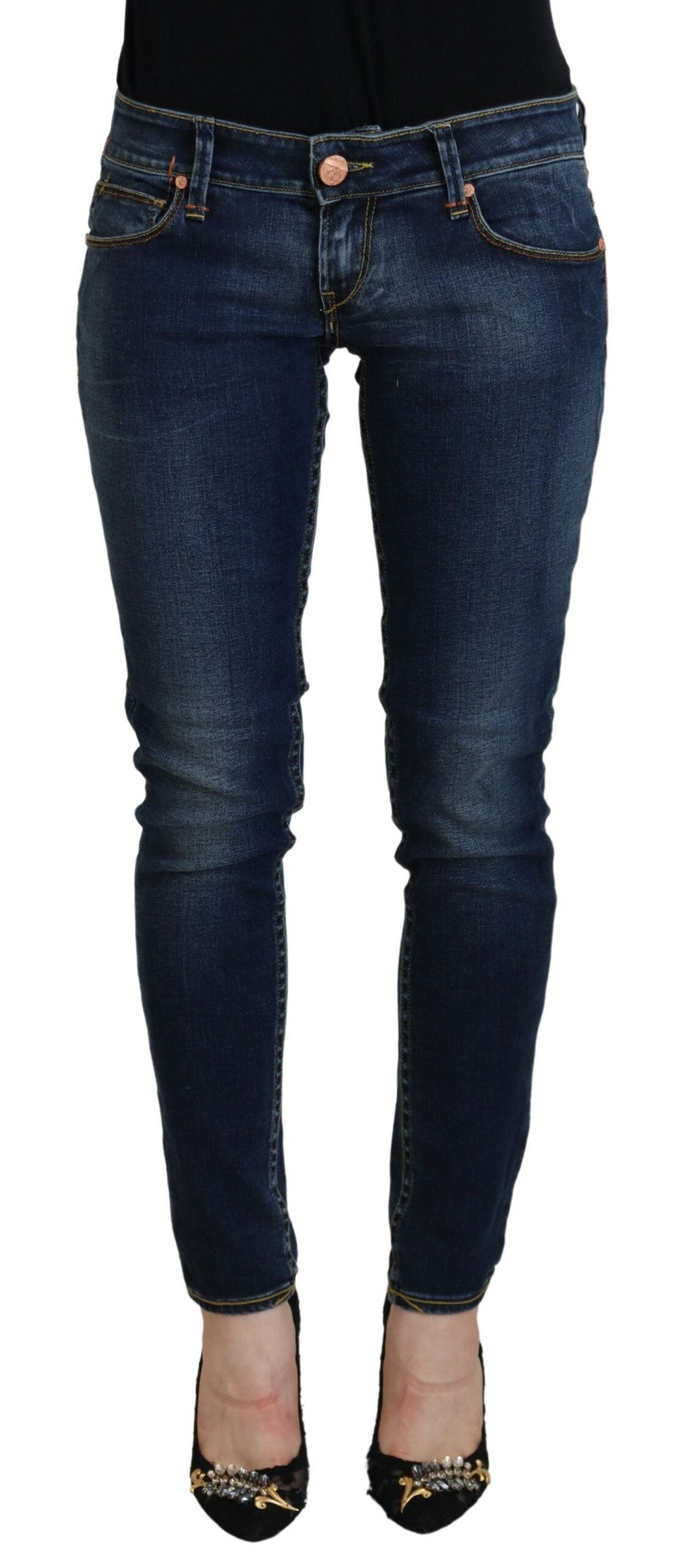 Acht Blaue Baumwolle Niedrige Taille Skinny Frauen Casual Jeans