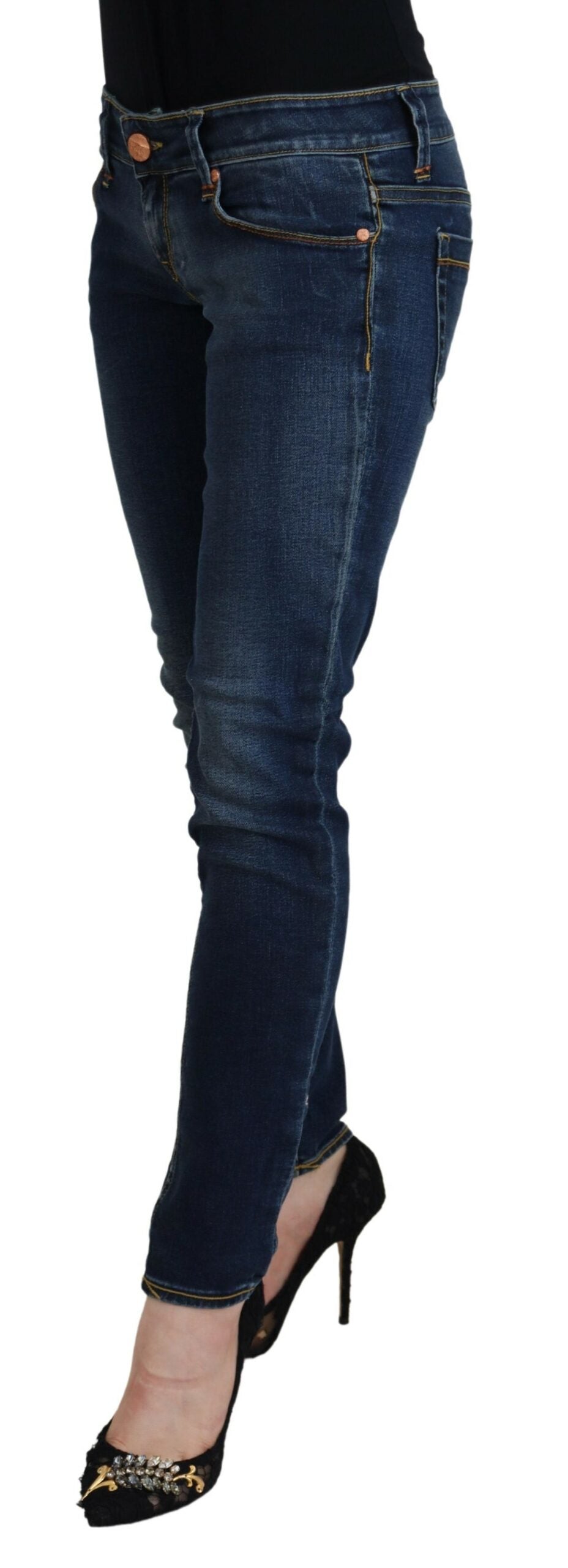 Acht Blaue Baumwolle Niedrige Taille Skinny Frauen Casual Jeans