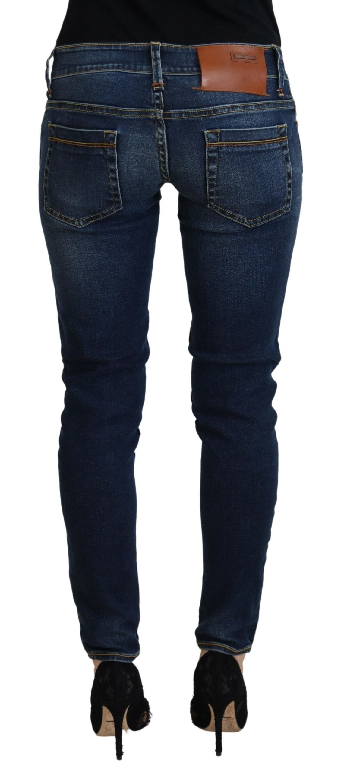Acht Blaue Baumwolle Niedrige Taille Skinny Frauen Casual Jeans
