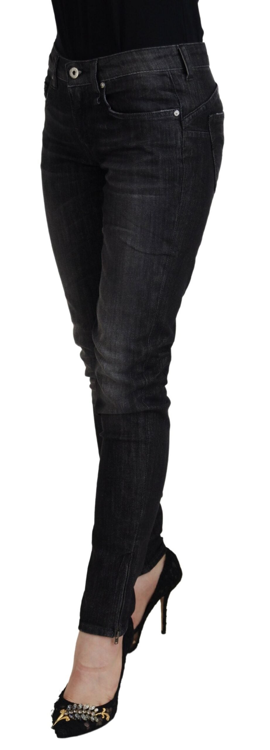 Fiorucci Schwarz Baumwolle Niedrige Taille Skinny Frauen Casual Jeans
