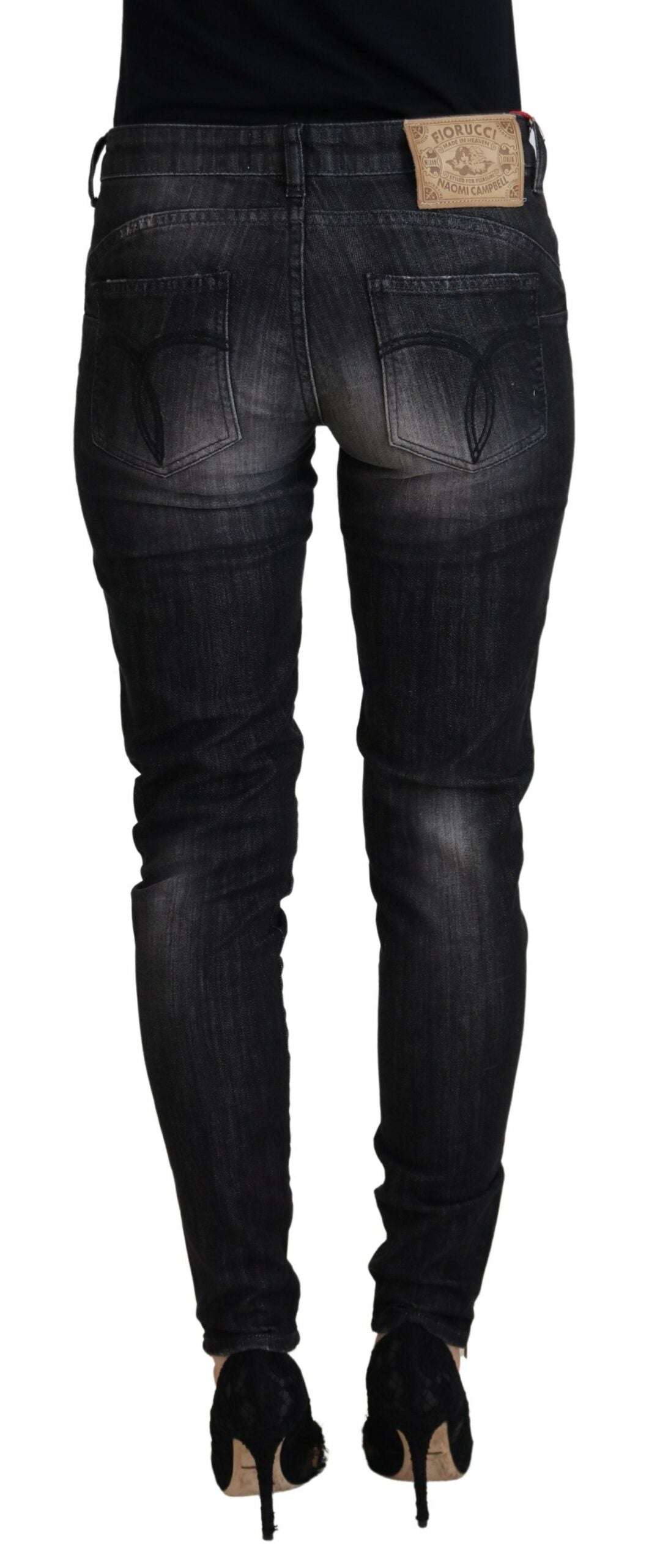 Fiorucci Schwarz Baumwolle Niedrige Taille Skinny Frauen Casual Jeans