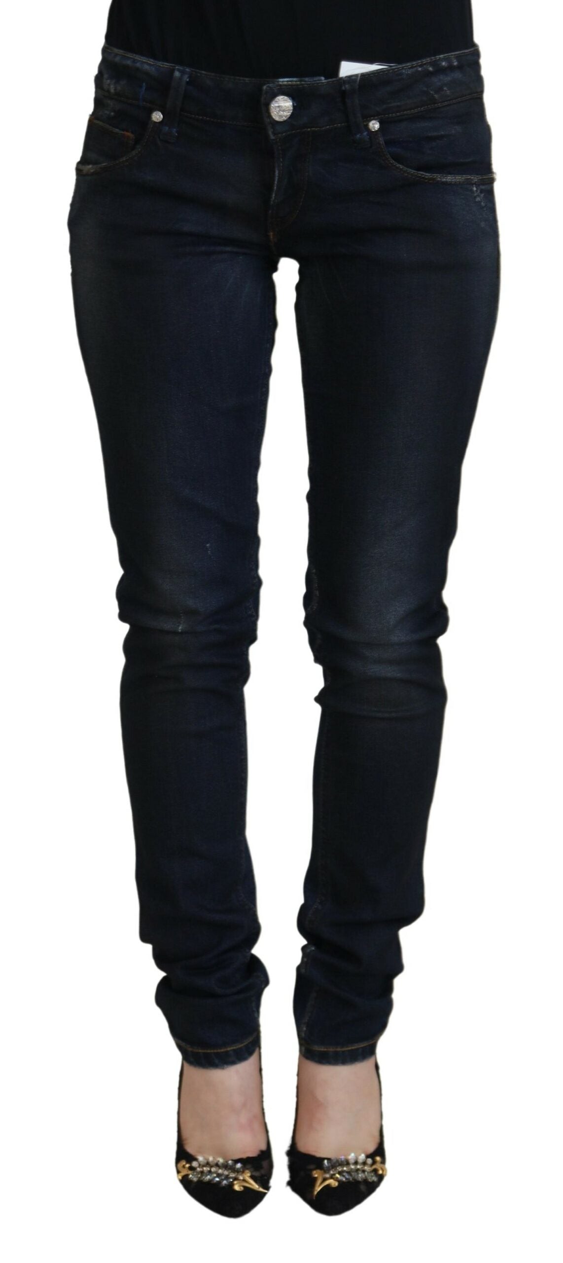 Acht Blaue Baumwolle Niedrige Taille Slim Fit Damen Casual Jeans