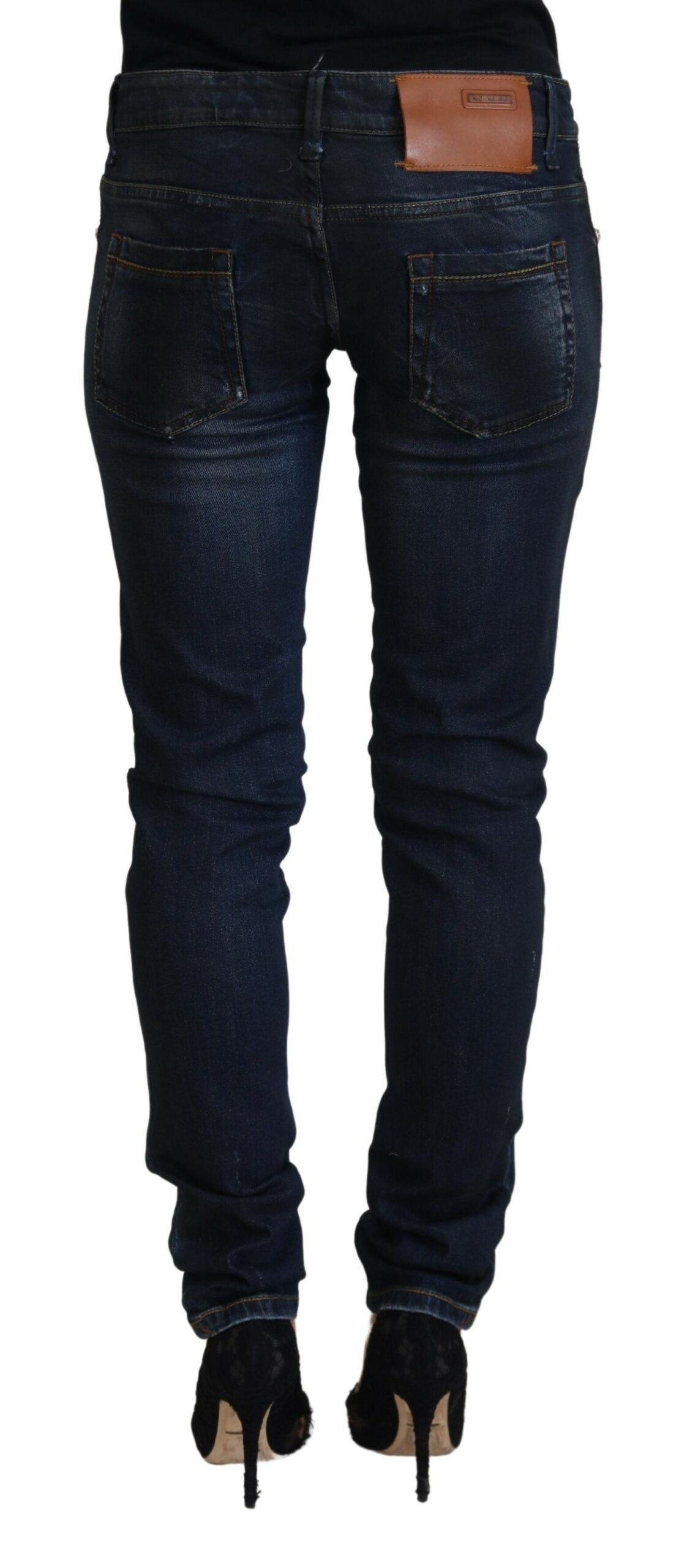 Acht Blaue Baumwolle Niedrige Taille Slim Fit Damen Casual Jeans