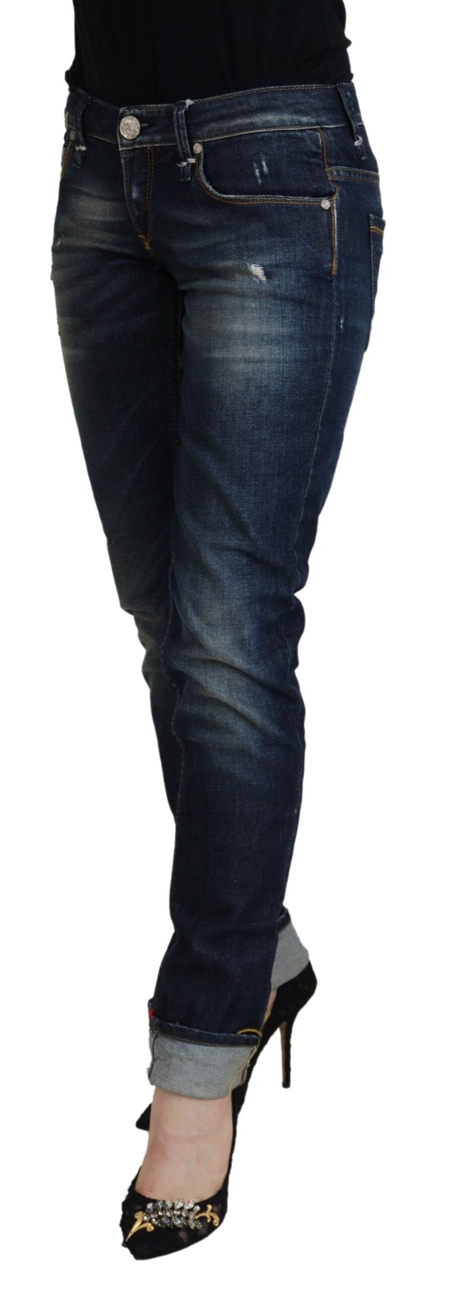 Acht Blaue Baumwolle Slim Fit Damen Casual Denim Jeans