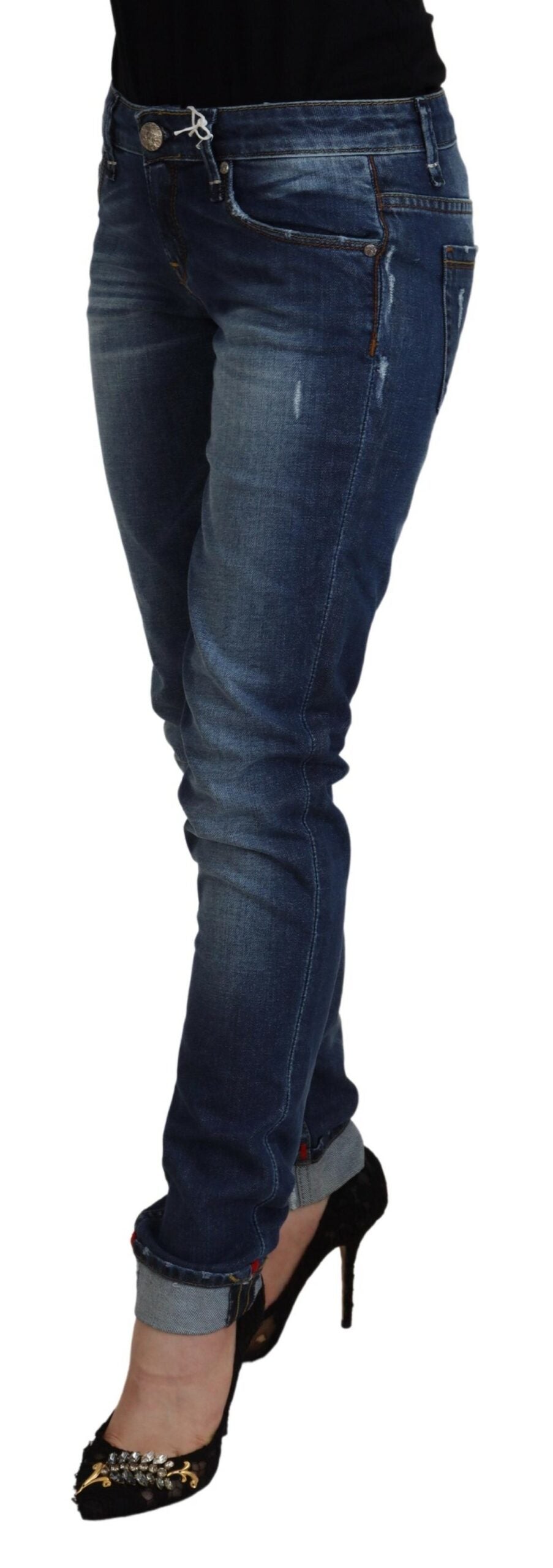 Acht Blau gewaschene Baumwolle Slim Fit Damen Denim Jeans