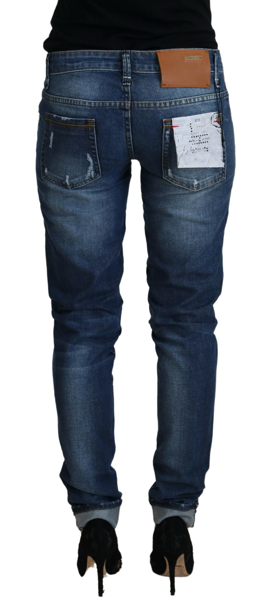 Acht Blau gewaschene Baumwolle Slim Fit Damen Denim Jeans