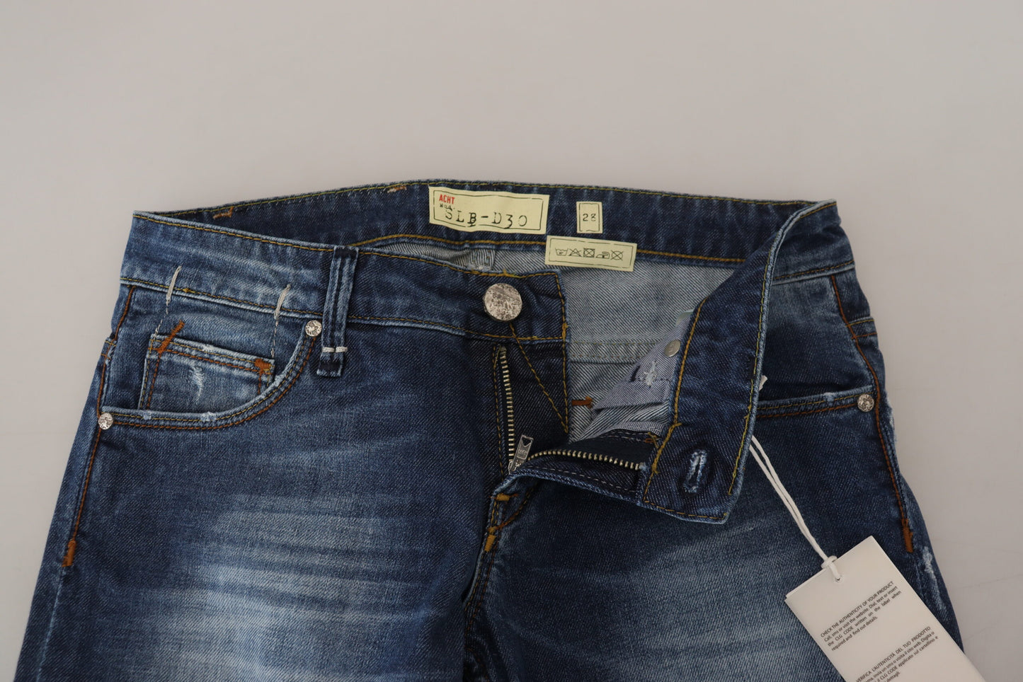 Acht Blau gewaschene Baumwolle Slim Fit Damen Denim Jeans