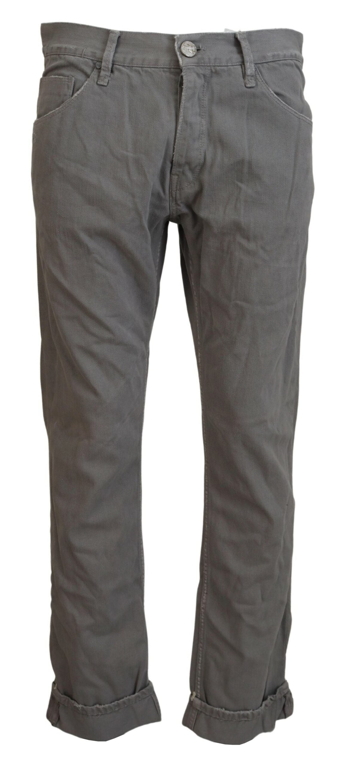 Acht Graue Baumwolle Straight Fit Gefalteter Saum Casual Denim Jeans