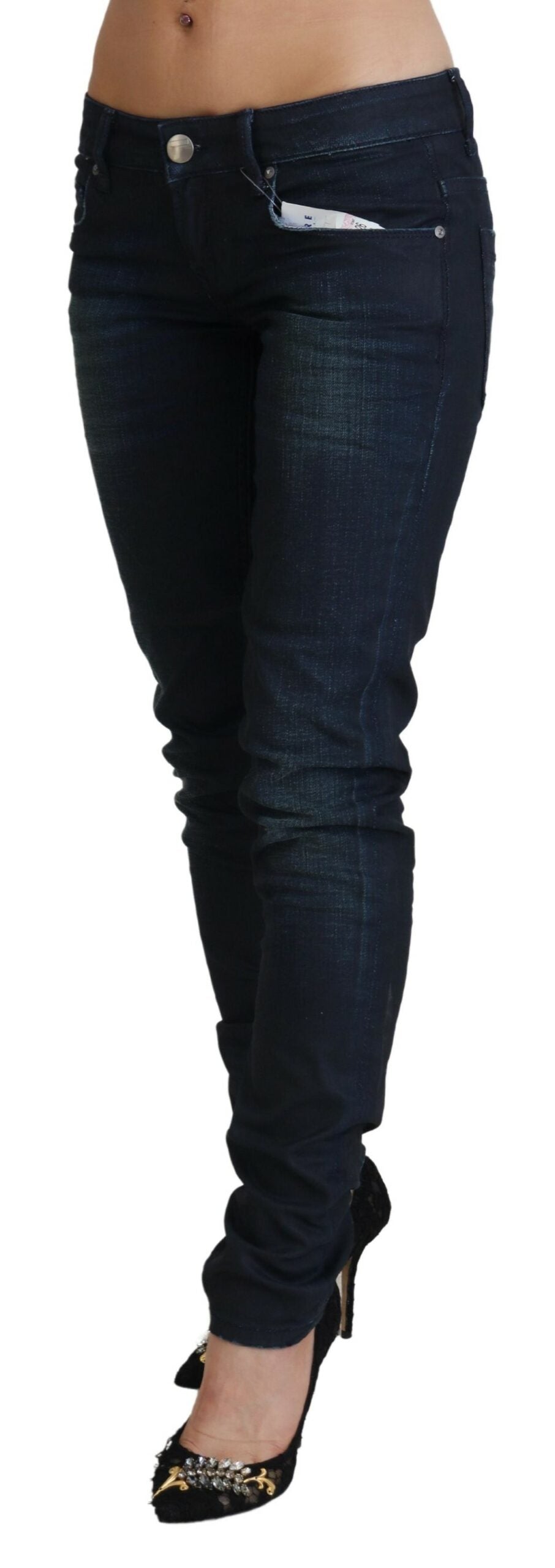 Acht Blaue Low Waist Slim Fit Damen Denim Jeans