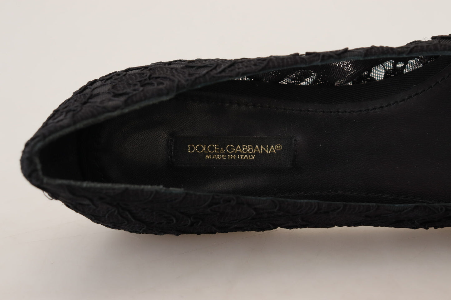 Dolce & Gabbana Schwarz Taormina Spitze Kristalle Flats Schuhe