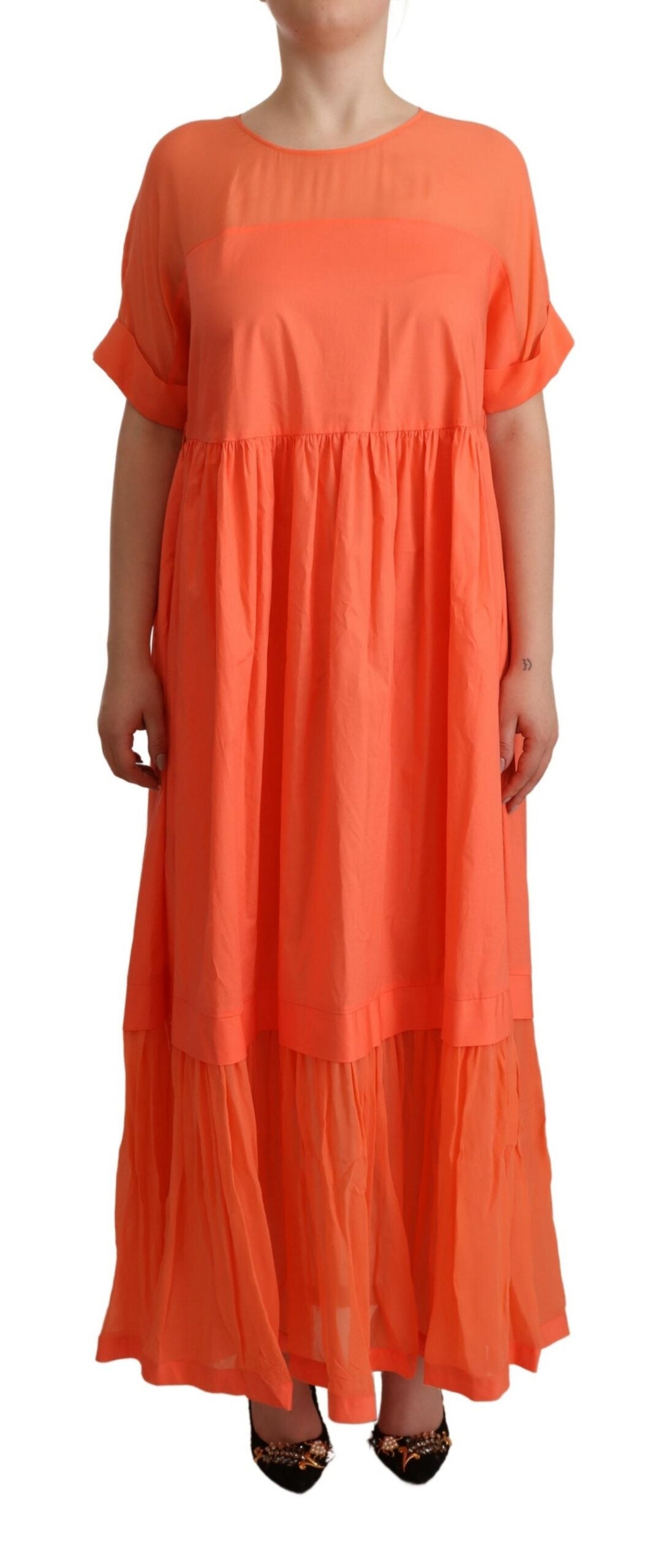 Twinset Koralle Baumwollmischung Kurze Ärmel Maxi-Shift-Kleid