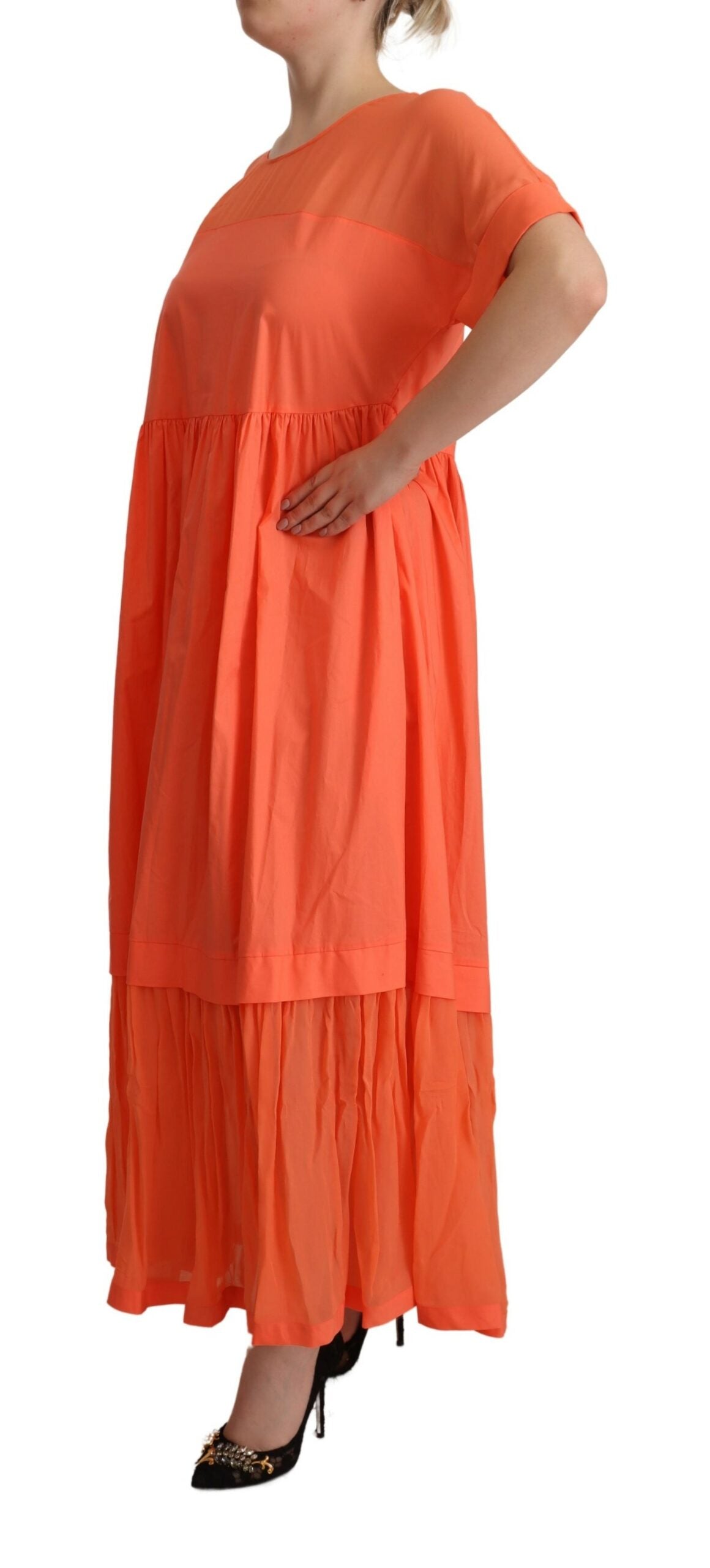 Twinset Koralle Baumwollmischung Kurze Ärmel Maxi-Shift-Kleid