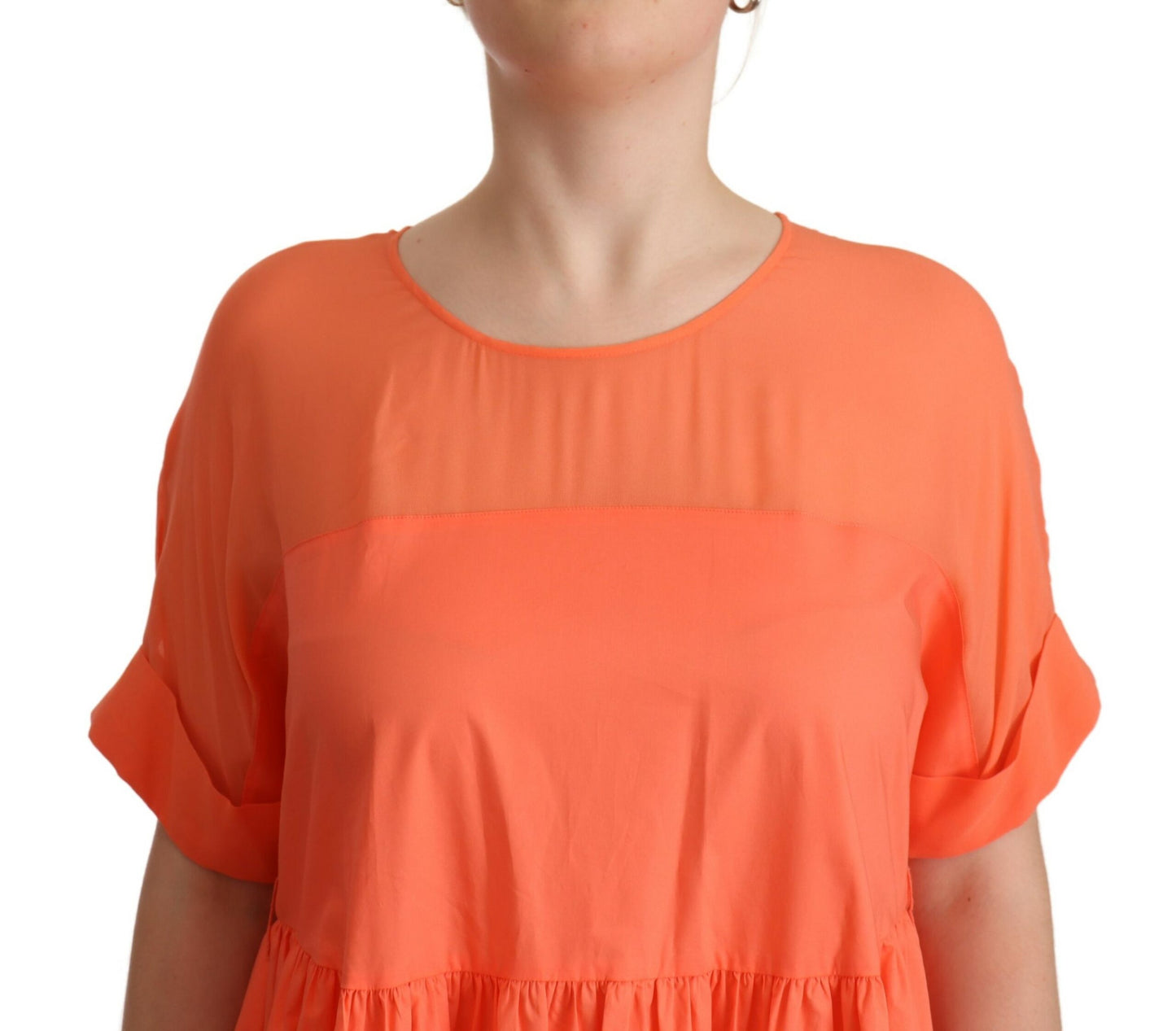 Twinset Koralle Baumwollmischung Kurze Ärmel Maxi-Shift-Kleid
