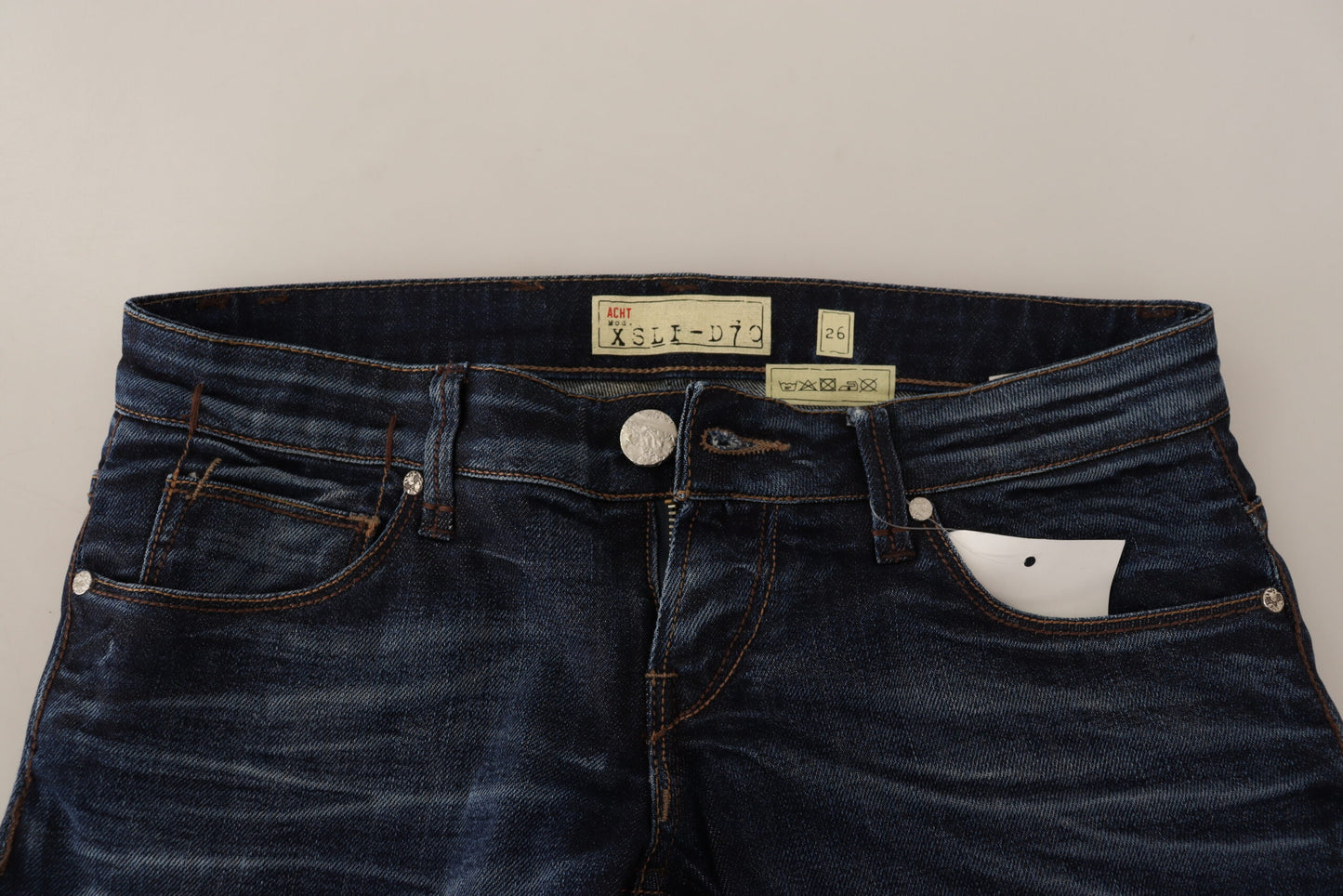 Acht Blaue Skinny Denim Jeans aus gewaschener Baumwolle mit niedriger Taille