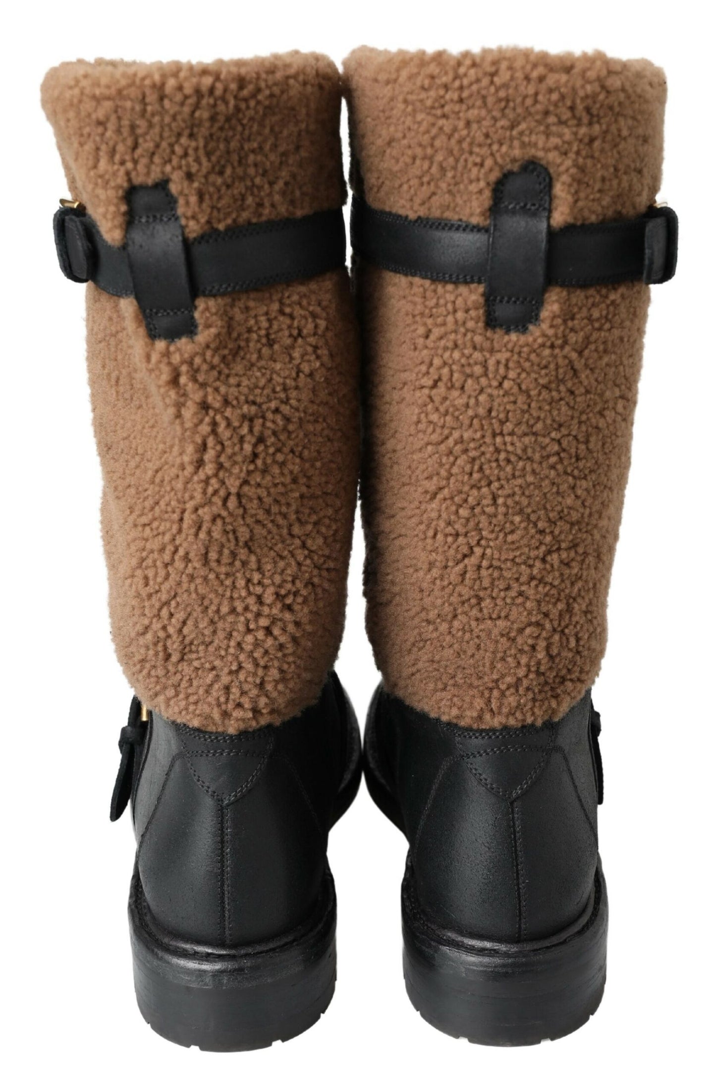 Dolce & Gabbana Schwarz Leder Braun Shearling Stiefel